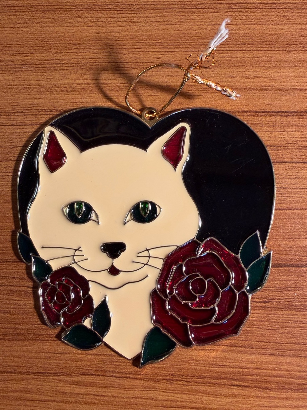 Vintage Sun Catcher Cat in Heart with Flowers 5x4" Acrylic